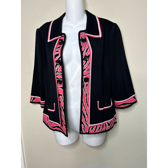 MING WANG Pink/ Black Acrylic Knit Jacket Blazer ~PM - Picture 1 of 5